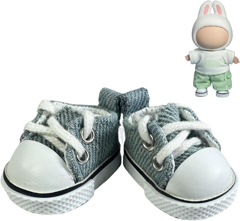 QIXINGWISE Store 17cm Dolls Shoes, Lace-Up Canvas Sneakers Mini Shoes for 17cm Dolls, Fingerboard Shoes, Mini Finger Shoes, Clothing Accessory for 6.7in Dolls (1 Pair of Blue) - Image 1